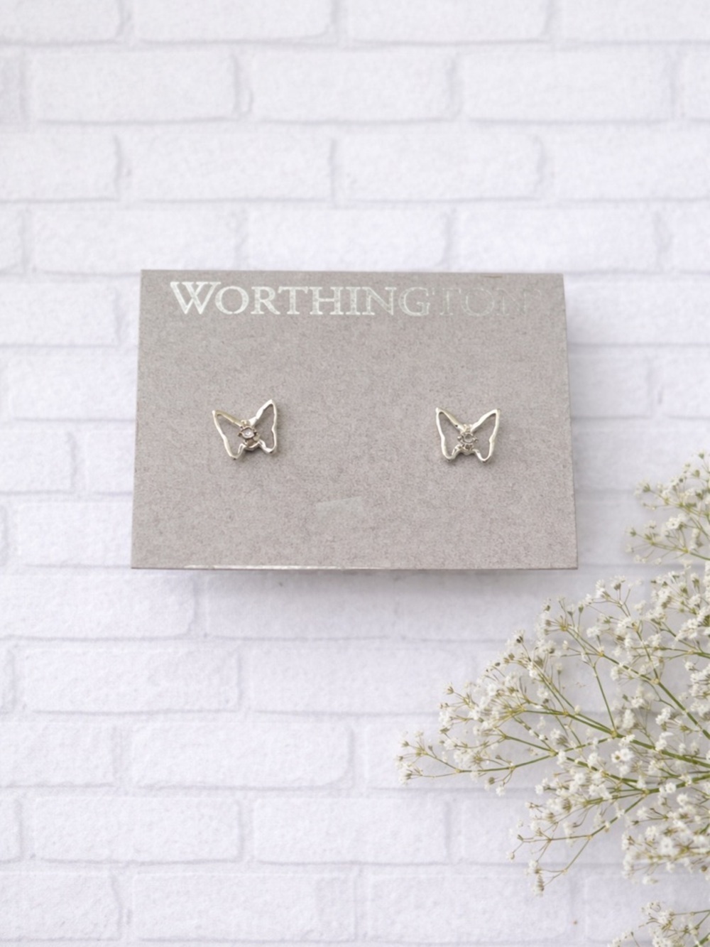 Y2K Worthington NEW OLD STOCK Silver Butterfly Silver-tone Stud Earrings